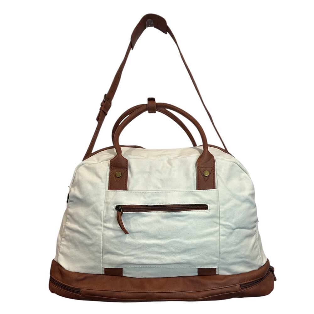 Canvas Weekender Duffle Bag Cream Brown Shoe Compartment Travel